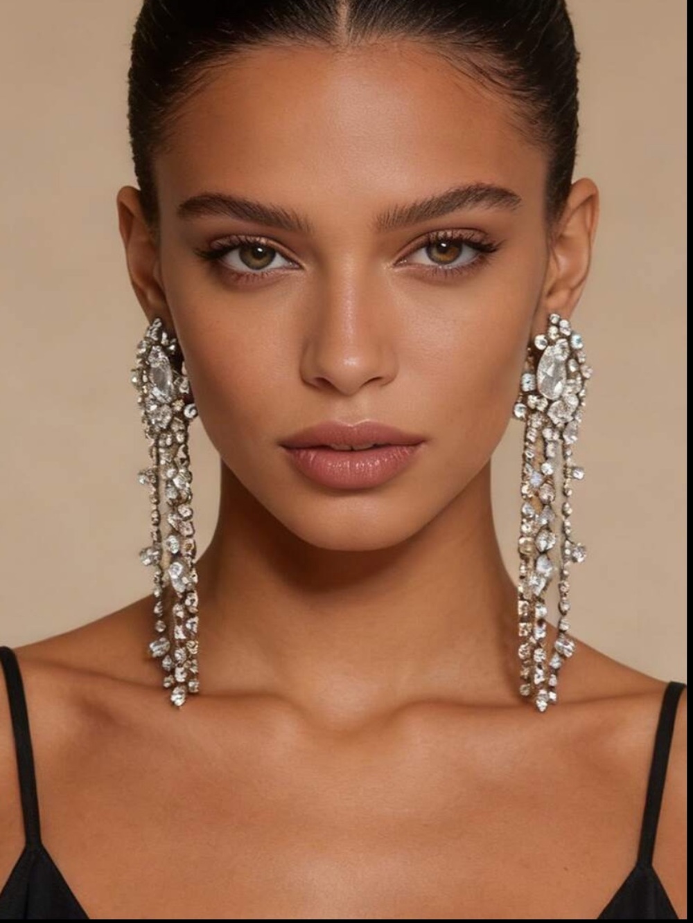 Luxury Gold Crystal Cascade Chandelier Earrings